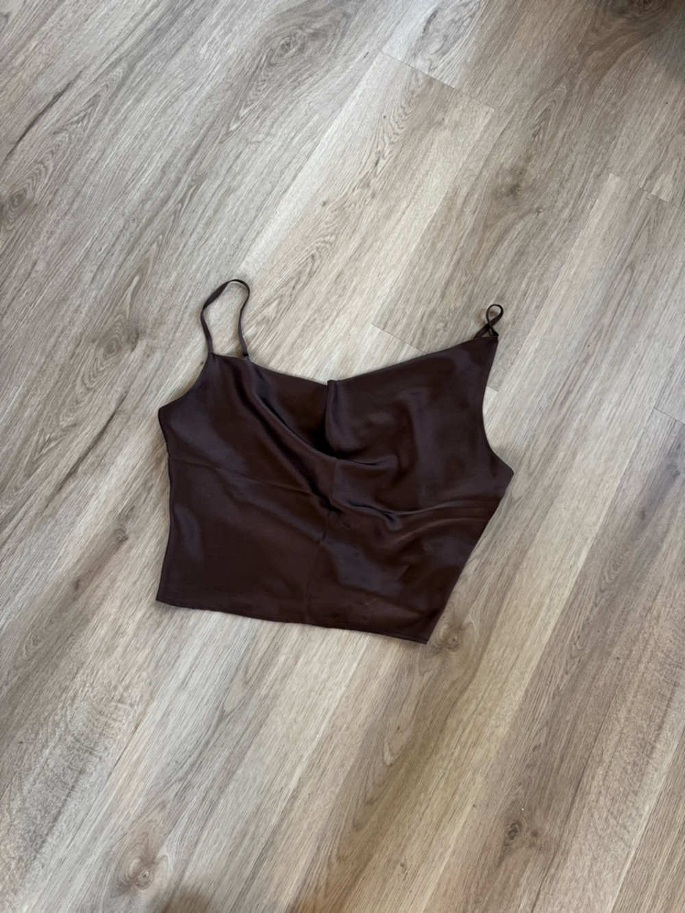Abercrombie & Fitch Satin Cowl Neck Crop Cami - Chocolate Brown